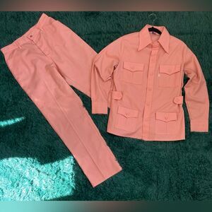 Vintage 70s Levis L/XL Safari Jacket Leisure Suit 30x30 Pants Peachy Salmon Pink